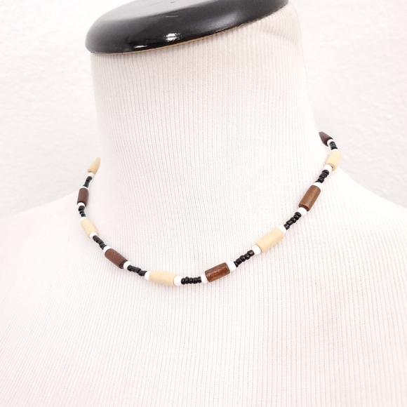 Wood beaded Necklace with Screw on Connector - Picture 1 of 5